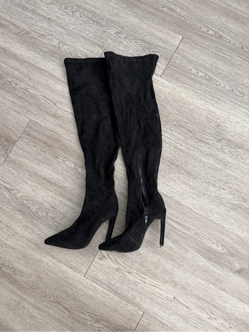 Fashion Nova Black Over-the-Knee Pointed Stiletto Boots